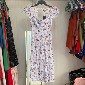 wild fable Pastel Blue Sunress with Pink Floral Print and Lace sleeves